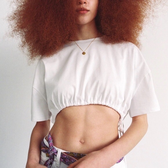 Zara | Tops | Zara Drawstring Hem Crop Top White Oversized Box Tee Sz M |  Poshmark